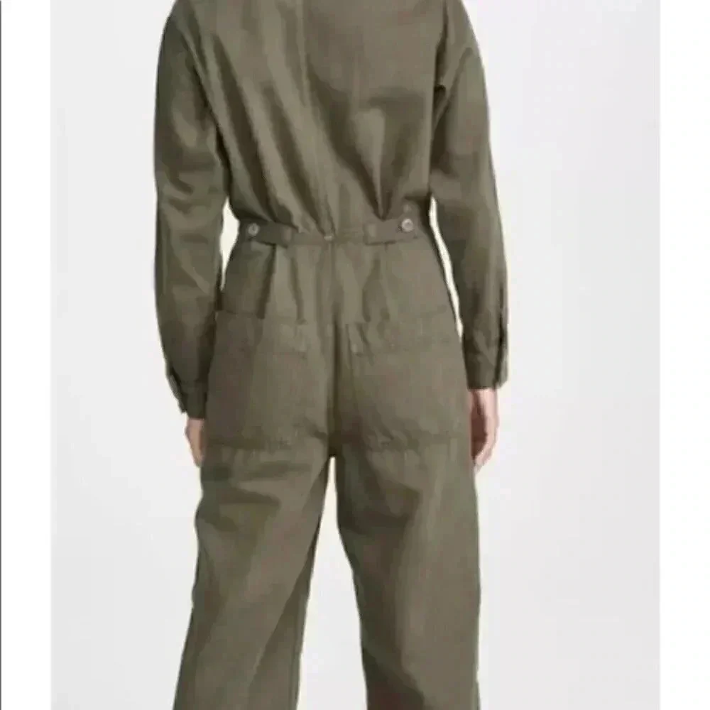 Free People Jumpsuit Utility Gia Coverall Slouchy Olive Distressed Patch Pockets